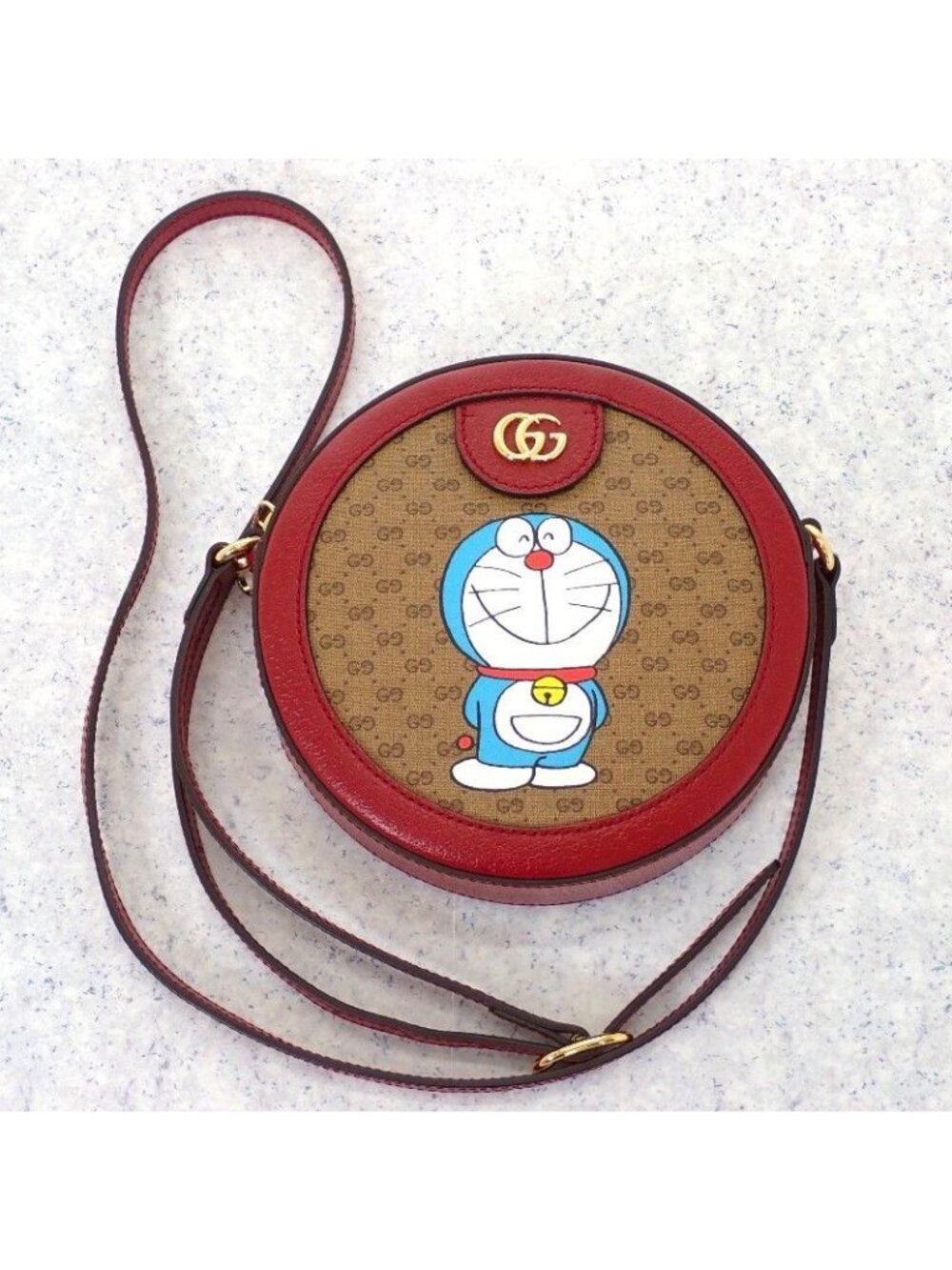 Gucci Mini GG Supreme Shoulder Doraemon Collaboration Bag Leather PU Bordeaux